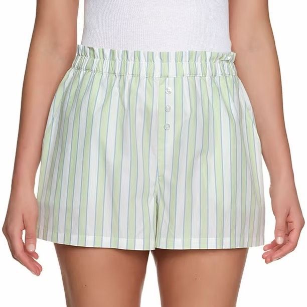 Loft Nwt Women’s Pajama Shorts Cotton Striped Boxer Green White Stretch 3xl 3x